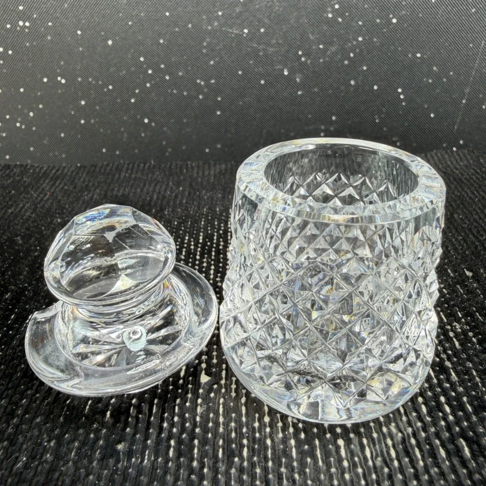 Waterford Crystal Alana Mini Mustard Condiment Pot w Lid Diamond Cut Clear Glass